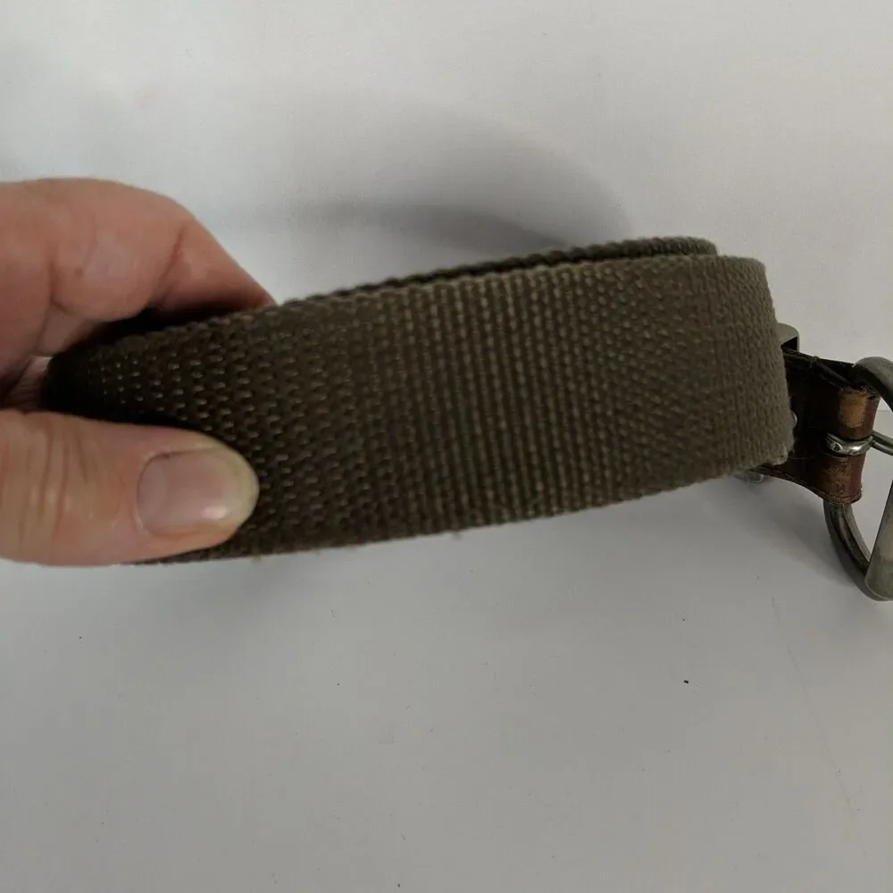 Carhartt Brown Leather Moss Green Canvas Webbing Belt Men Size 46 A159